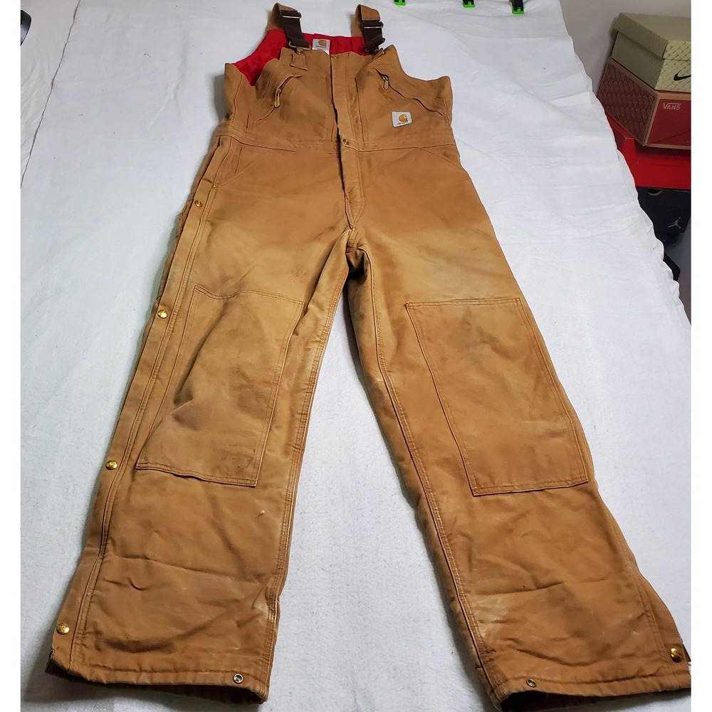 Carhartt Mens Bib Overalls Brown Quilt Lined R38 BRN 34 X 32